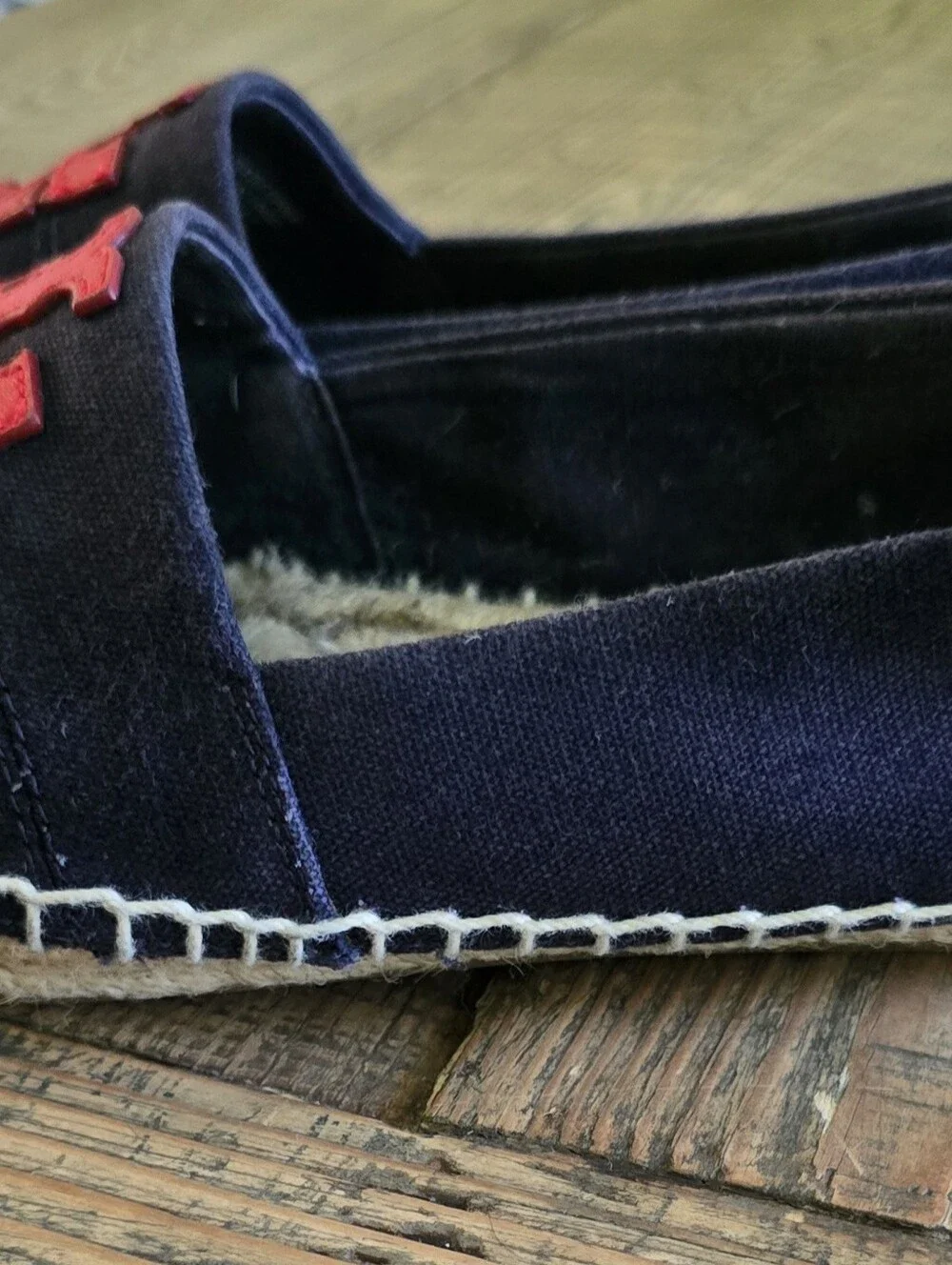 Tory Burch Navy Canvas Espadrilles with Red Logo Accent